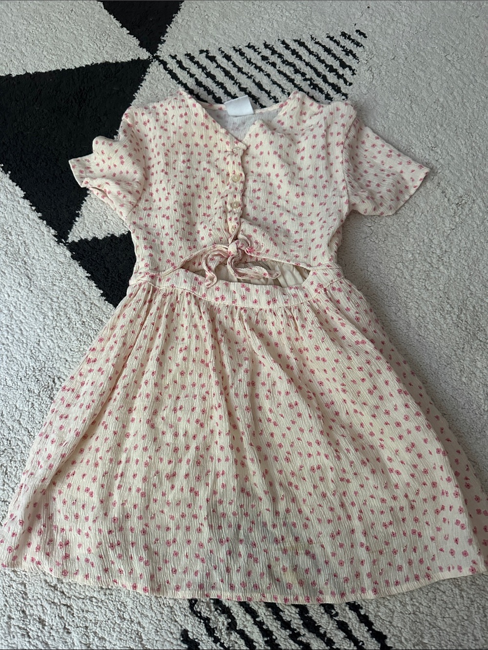 Zara girls Cream Dress with Pink Floral Print with cut out